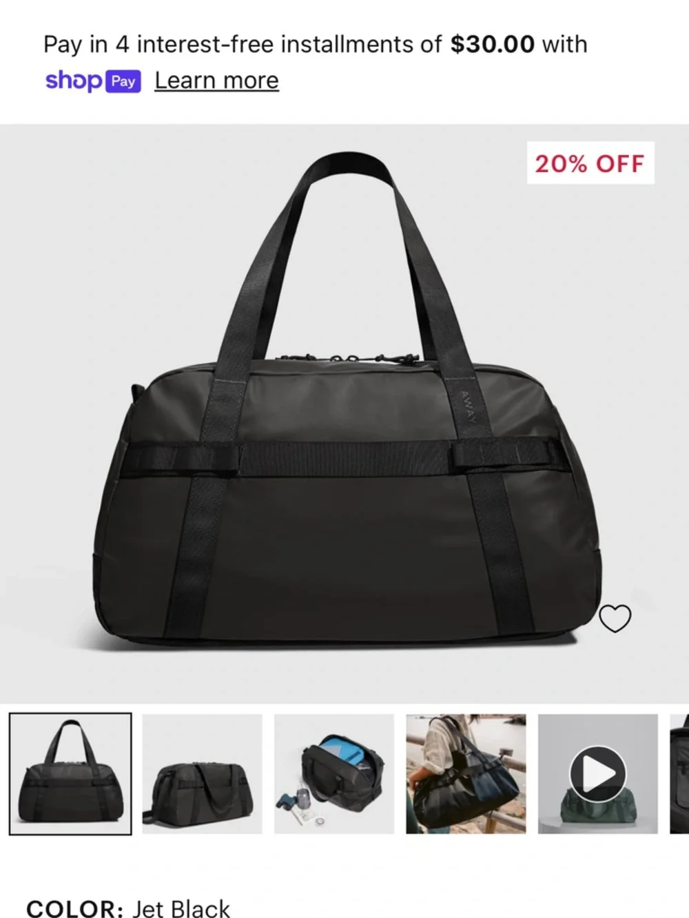 Black Duffel Bag - Water-Resistant Travel Tote. Away luggage brand